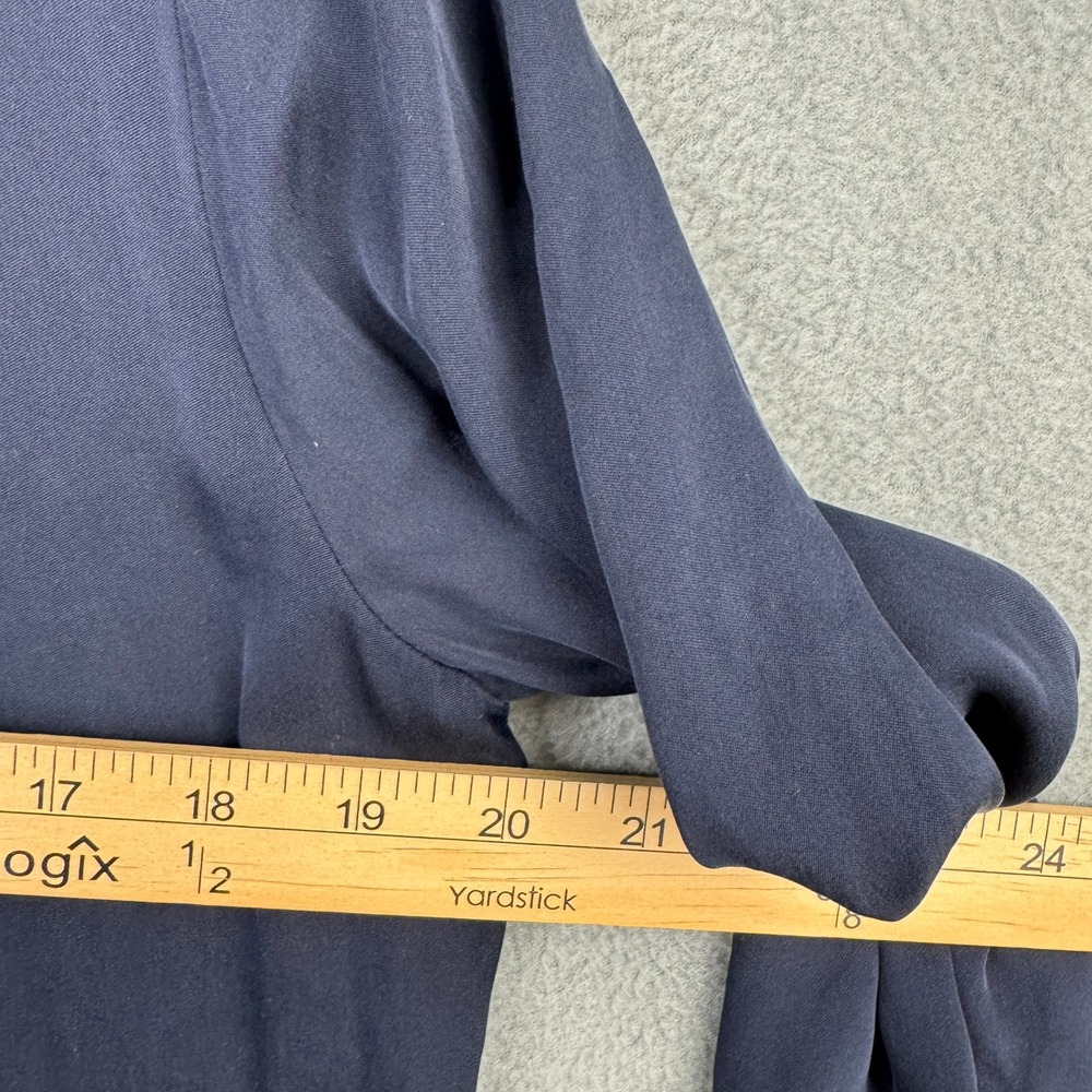 Quince Washable Stretch Silk Notch Collar Blouse Navy Blue Size M Long Sleeve - Picture 5 of 6